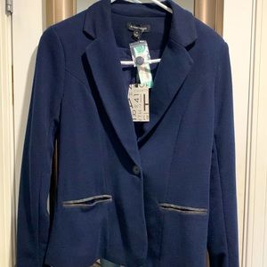 Adorable NWT size small, single button navy blazer with gray elbow patches!